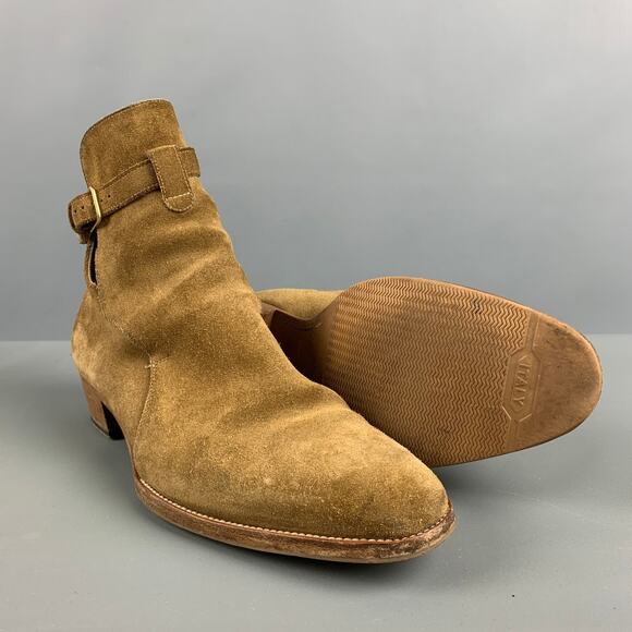 SAINT LAURENT Size 7 Tan Solid Leather Ankle Boots main image 9